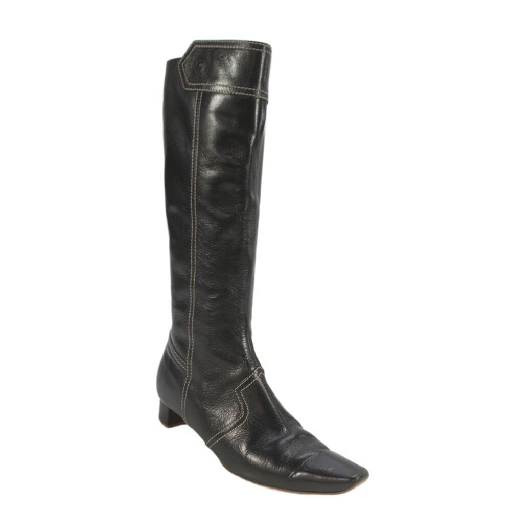 Tods Womens Side Zip Block Heel Pointed Toe Knee High Boots Black Size 37